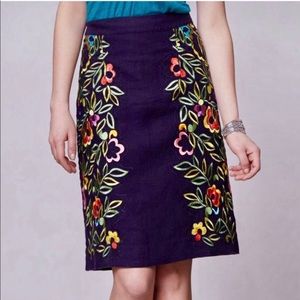 Anthropologie floral embroidered skirt Sz 4 EUC